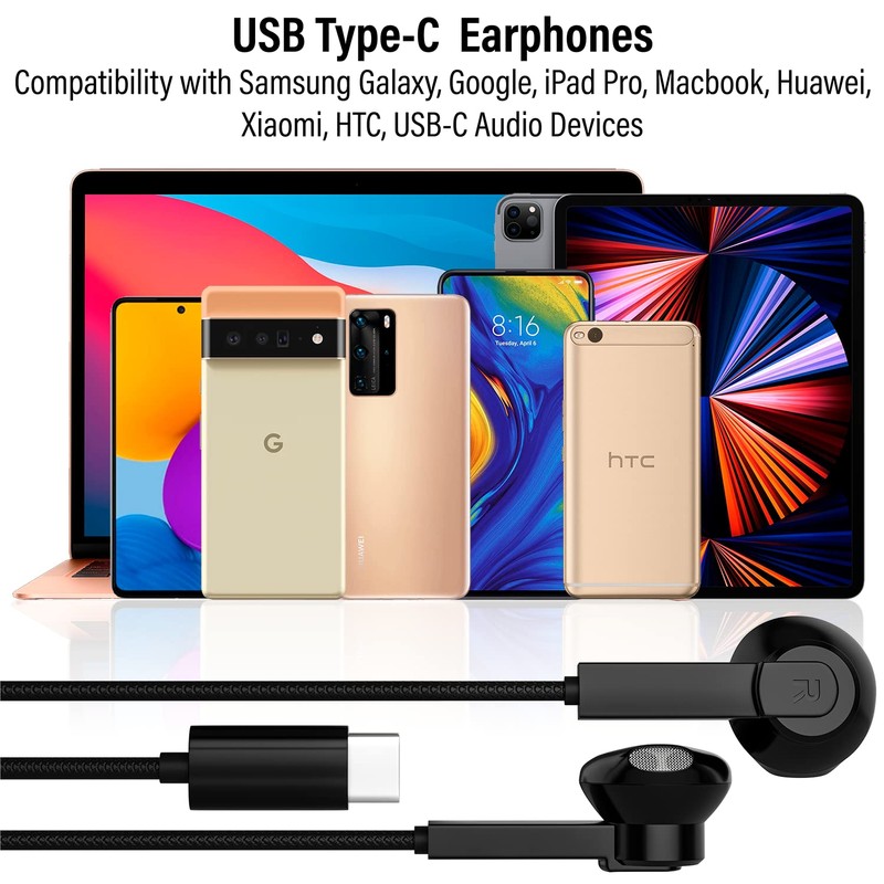 Maeline USB C Headphone, USB Type C Earphones Wired Earbuds