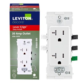 Leviton Lever Edge 20 Amp Tamper-Resistant Duplex Wall Outlet, E5825-W, White