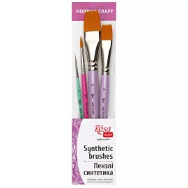 Rosa Studio Paint Brush Set N4 - FOR DECOR. synthetic round and flat. 4 piece...