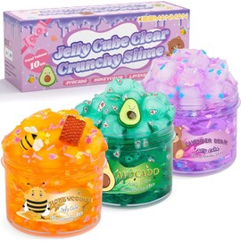 JAiiMen - Kit de 3 unidades de limo transparente crujiente cubeta de gelatina con aguacate, rodar de abeja y oso de lavanda, cosas preparadas y