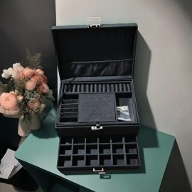 Luxury Velvet Jewelry Organizer Box Drawers High-End Storage Case Large Capacity Earrings Rings Fujian LG-Q057color: Black