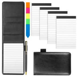 Mini Notepad A7 Set 7 Pieces, Notepad Small Holder with 50 Lined Sheets, PU Leather Small Notepad, Mini Notebook with 4 Pieces Replacement Notepads Lined, 1 x Metal Pen and 1 x Index Tag