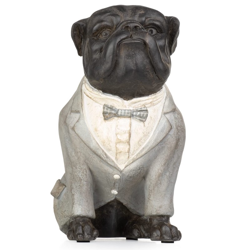 Moritz Decorative Figure Pug Dog in Grey Suit with Bow