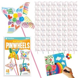KwestSync 48 Pack DIY Pinwheels for Kids - Bulk Spring Summer Crafts for Kids 3-5, 4-6, 4-8, Color Your Own Paper Windmill - Great Activity for July 4 Mother Day Classroom Birthday