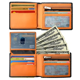BIAL Mens Wallet, RFID Blocking, Flip, Slim Bifold, 2 ID Window Wallet, Superfine Fiber PU Synthetic Leather
