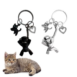 RHTDXC Funny Couple Keychain，Cute Black Cat Car Keychain，The Little Nuts People Keychain， for Cat Lover Family Friends Remembrance Gifts