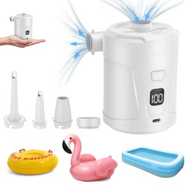 IOPDXZW Bomba de Aire Recargable, 5200 mAh Bomba para inflar colchones, Bomba de colchón de Aire con 4 boquillas y visualización LED para Piscina, Botes de Remo, Camping, Juguetes Inflables