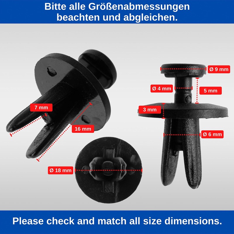 Car expansion rivets, 20 pieces, diameter 6 mm pin, diameter