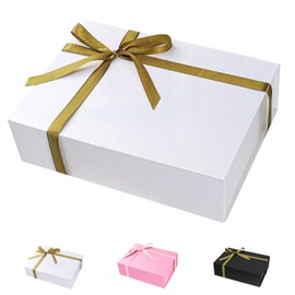 Gift Box with Lid, White Gift Box with Gold Ribbon and Shredded Paper, Magnetic Gift Boxes, Large for Wedding, Birthday, Christmas, Anniversary