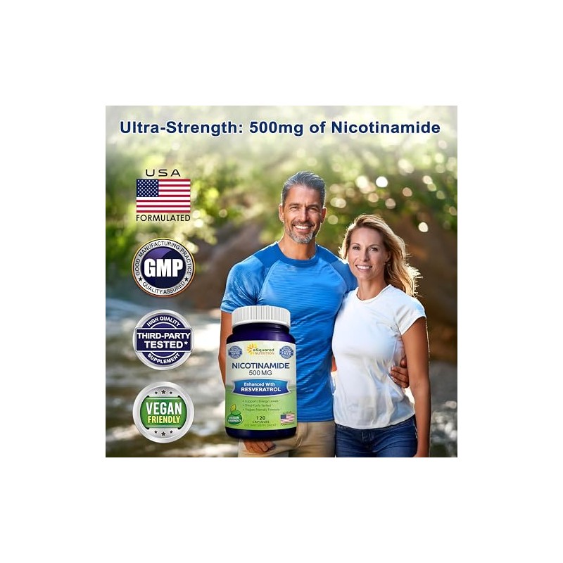 Nicotinamide with Resveratrol - 120 Capsules - Vitamin B3 500mg