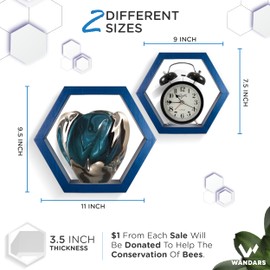 Hexagon Shelves Honeycomb Shelves Set of 2 - Pine Wood Blue Midnight Wall Mounted Storage for Living Room, Kitchen - Durable, Stylish & Versatile…