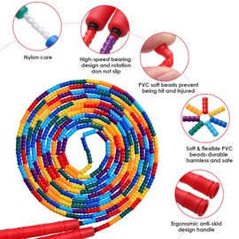 Kingcolor - Cuerda de saltar doble holandesa, cuerda de saltar de 16.4 pies de largo (2 unidades), cuentas segmentadas de plástico, cuerda de saltar, adecuada para niños y adultos, lo suficientemente larga para 5-6 puentes (rojo)
