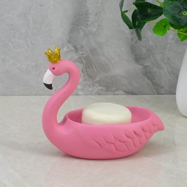 Last Forever Flamingo Regalo para ella. Elegante jabonera de resina de flamenco rosa, soporte para barra de jabón de resina. Recipiente para ducha, baño, fregadero, bandeja de jabón, esponja para manos;
