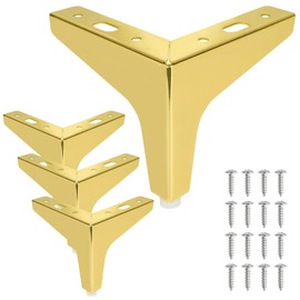 XUUHOOG 4 Inch Metal Furniture Legs - Set of 4 Modern Iron Diamond Triangle Feet, Gold, for Sofa, Cabinet, Chair, Bed, and More