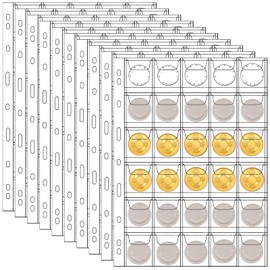 10 Coin Collection Pages, Coin Collection Pocket Pages, Suitable for 9-Hole Binders, 30 Pockets, Each Pocket Size is 1.57 inches * 1.38 inches, for Collecting Coins, Stamps and Currency