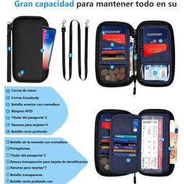Lumbor37 Estuche para Pasaporte Familiar de Gran Capacidad, Estuche para Pasaporte con Bloqueo RFID, Cremallera y Cordón de Transporte, Organizador de Documentos de Viaje(01-Negro)