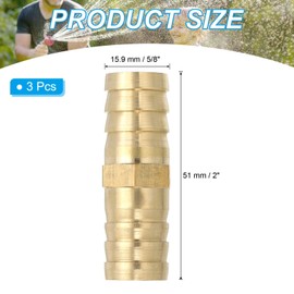 PATIKIL 5/8" Brass Hose Barb Fitting, 10 Pcs Straight Barb Union Fittings Metals Splicer Mender Connector Barbed Adapter Air Hose Repair Kit for Water Oil Fuel Gas