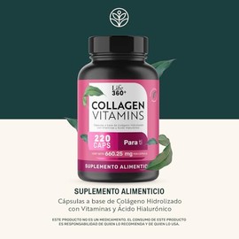 Life 360 Colágeno Hidrolizado 220 Cápsulas 1320 Miligramos Por Porción Biotina Vitaminas Ácido Hialurónico Fólico Collagen Vitamins