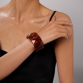 MMIUAEG Chunky Geometric Elastic Bangle Bracelet Colorful Wide Chunky Resin Beads Wristband Bracelets Vintage Multi-Colored Stretch Bangle for Women-Amber