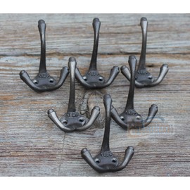 Cast Iron Hooks - Vintage Look Cast Iron Wall hooks for Coat Jewelry Hat Scarf Home Decoration-Pack of 6 (Natural Cast Iron) By The Metal Magician