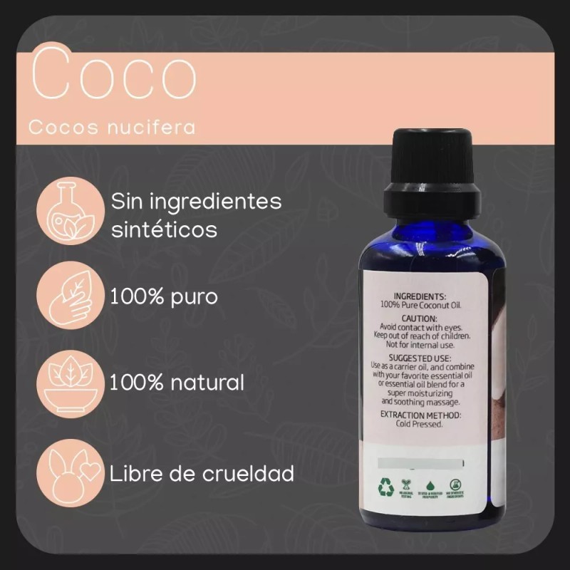 Nate Organic Aceite Esencial Coco Fraccionado 100% Nat 50 Ml