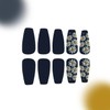 White Daisy Press on Nails Long Ballet Shaped Dark Blue
