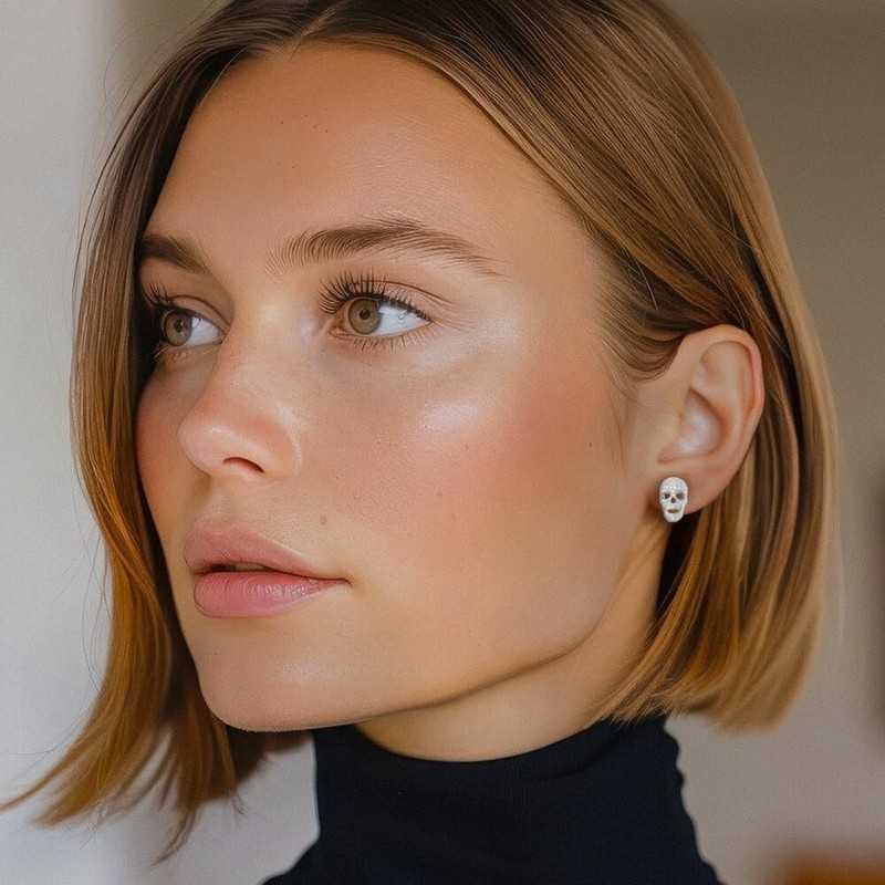 925 Sterling Silver Cubic Zirconia CZ Skull Stud Earrings