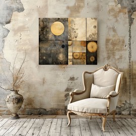 Twisted R Design 20x16 Gold Squared Abstract Canvas Print Wall Art