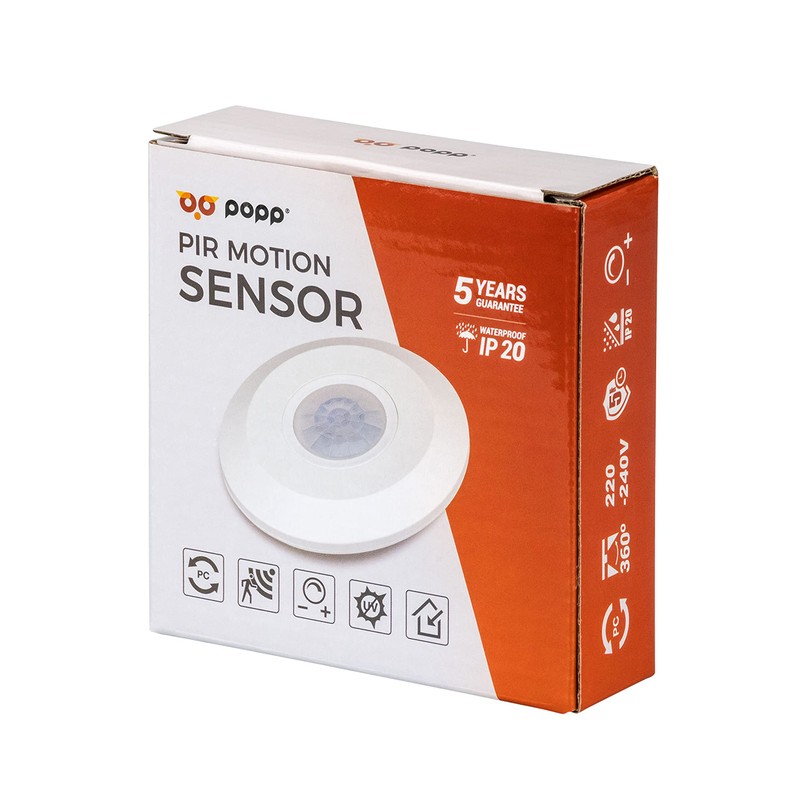 POPP® Electric Switch Slim PIR Motion Sensor 360° 8M IP20