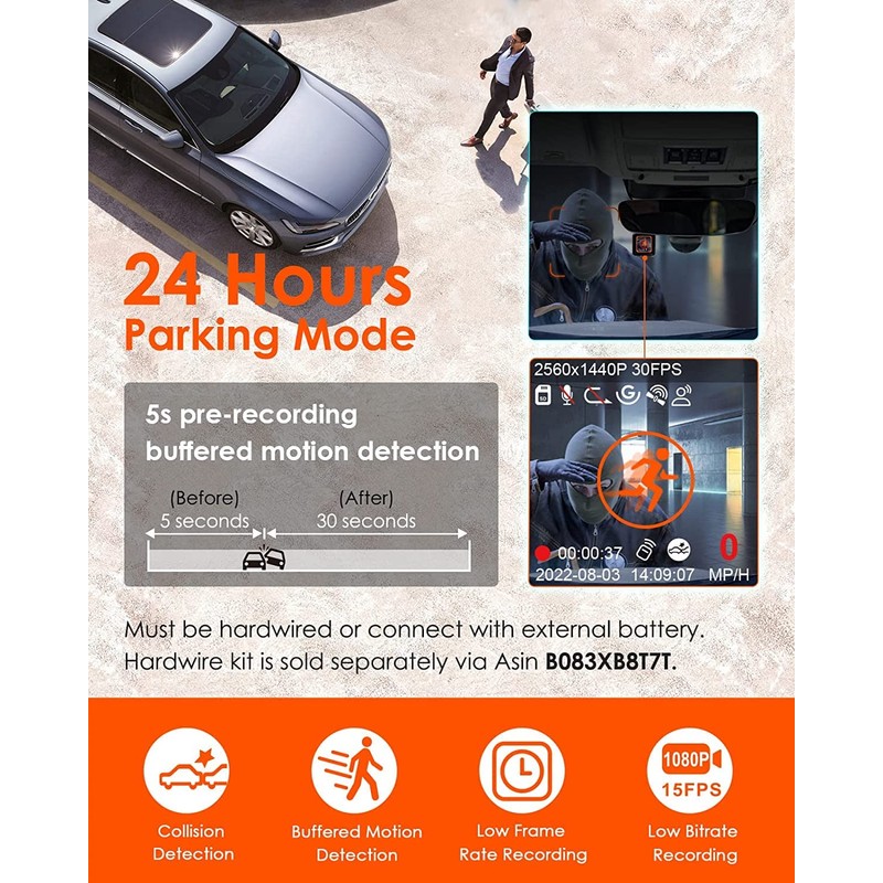 Vantrue E1 Mini 2.7K WiFi Dash Cam, 1944P Dash Camera