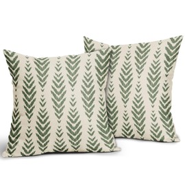Sweetshow Sage Green Boho Pillow Covers 16x16 Set of 2 Bohemian Ethnic Geometric Herringbone Print Decorative Throw Pillows Outdoor Pillowcase Square Linen Farmhouse Cushion Case Decor Couch Sofa Bed