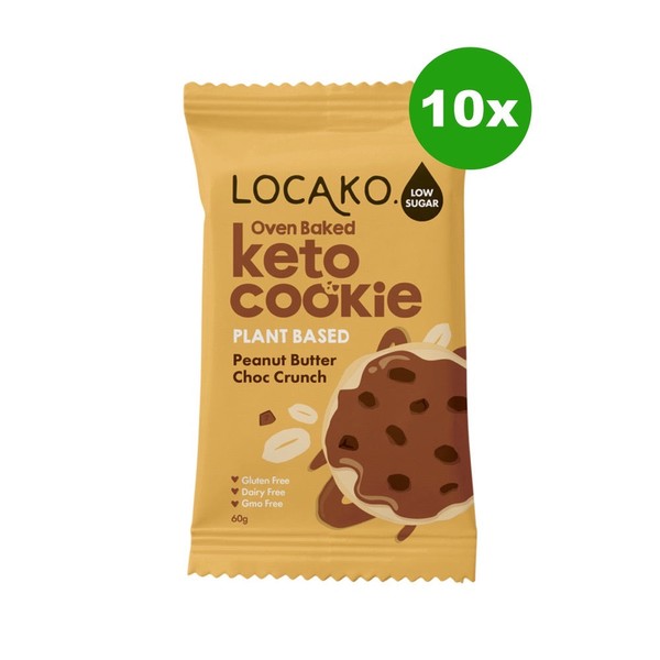 Locako Vegan Protein Keto Cookie Peanut Butter Chocolate Crunch 60g x 10 Display