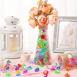 BNJZWJJ 250 PCS Fake Gems, Colorful Large Plastic Fake Diamond Crystals Scatter Crystals, Acrylic Gems Plastic Jewels for Vase Filler, Table Centerpieces, Birthday Party Decoration