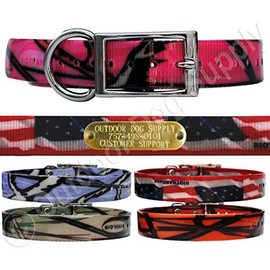 Outdoor Dog Supply 1" American Flag D-Ring Dog Collar with Custom 3/4" Brass Nameplate | Durable, Odor-Resistant, Adjustable for Medium & Large Dogs, USA-Made (21")