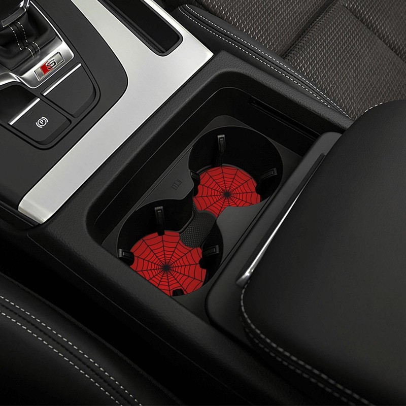 Red Spider Web Car Cup Holder Coasters 2 Pack Universal