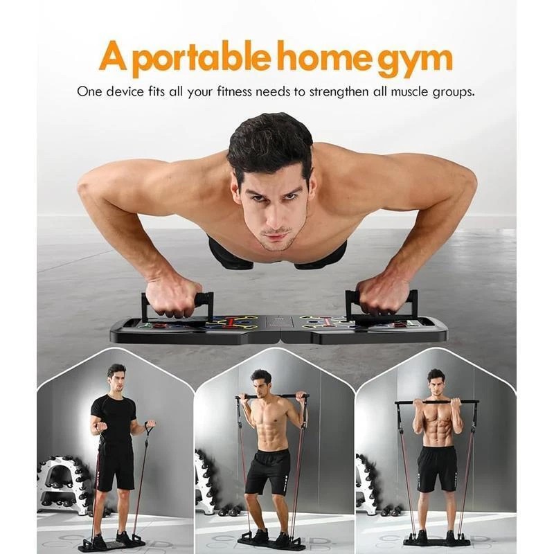 Push Up Board Portable Home Gym W/ Resistance Bands Ab