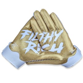 Battle Sports Filthy Rich Wide Receiver Football Gloves - Adult and Youth Football Gloves - Ultra Stick Gloves - Adult Medium, Gold