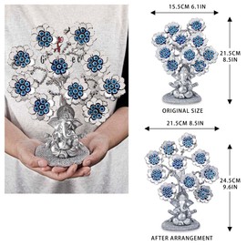 HDCRYSTALGIFTS Evil Eye Flowers Lucky Artificial Tree with Silver Ganesha Hindu Elephant God Statue Home Office Feng Shui Protection Ornament Sculpture Table Room Decor Gift