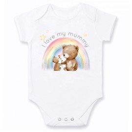 allaboutthebump I love my mummy rainbow teddy bears printed Unisex New Baby Vest (Bodysuit, Onesie) 100% Cotton Boys Girls (Vest: White, 0-3 Months)