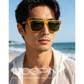 Joopin UV400 Men's Polarized Sunglasses, Flat Top, Big Acetate Square, Designer Retro Sunneys, Driving, Fishing, Golf, Mountain Climbing, Bicycle, [A4] Orange, M