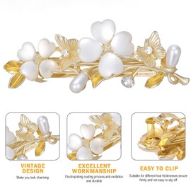 Opal Hair Barrettes, Decorative Crystal Hair Clips French Barrettes, Rhinestones Hair Pins Hair Accessories for Women Girls (Gold)