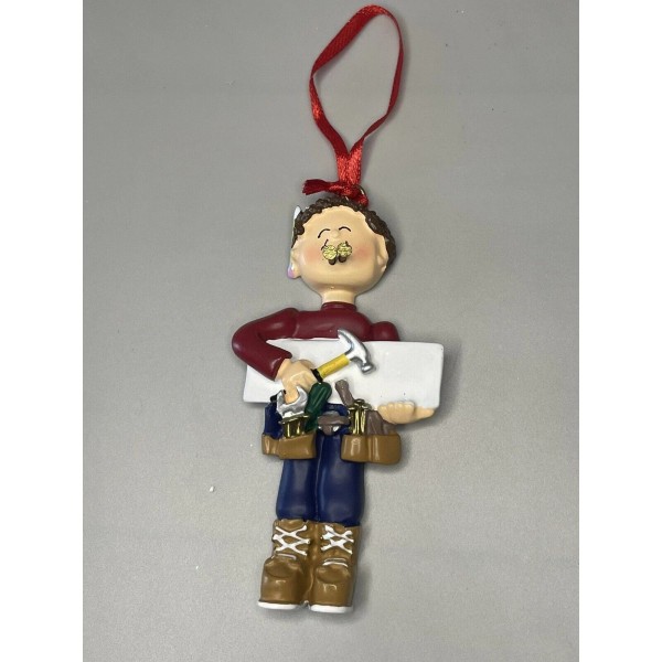 Carpenter Handyman Construction Worker With Tools 3.5" Christmas Ornament
