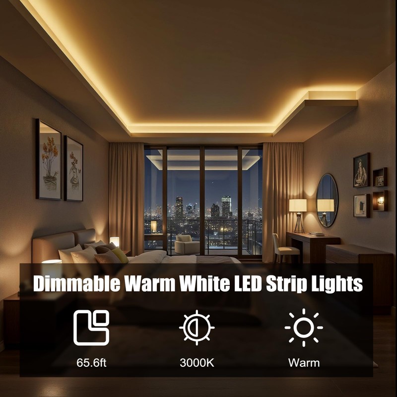 MYPLUS Under Cabinet Lighting Kit, 65.6Ft Dimmable Led Strip Lights