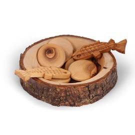 THE JERUSALEM GIFT SHOP SINCE 2004 Olive Wood Loaves and Fish Display - Handcrafted Biblical Miracle Replica from Bethlehem - Religious Home Decor & Sunday School Visual Aid - Holy Land Souvenir