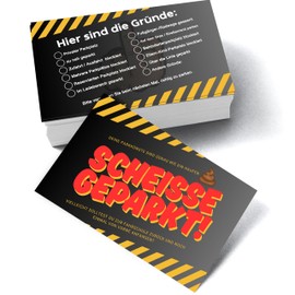 Yezirzax Pack of 100 Scheisse Parked Funny Cards, Parked Funny Cards for Ticking on for Violation, Parked Parking Notices Notices Fun