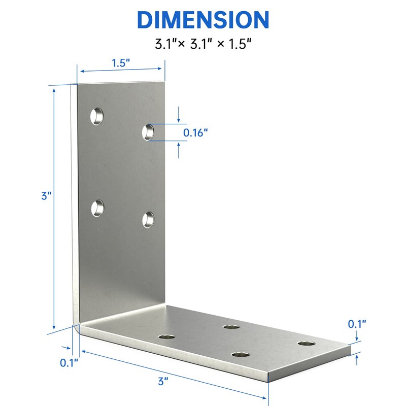 KOMOHOM （15-Pack） Heavy Duty 12-Gauge Galvanized Steel L Brackets, 3"x3"