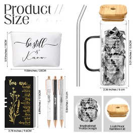 Skylety 6 Pcs Christian Gifts for Women Leather Journal Notebook with Pens Bible Verse Makeup Bag Glass Cup Religious Prayer Appreciation Gifts for Friend Sister Mom Wife Dietitian(Black)