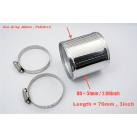 Autobahn88 Aluminum Alloy Hose Joiner Pipe, OD=2" (51mm), L 3" (76mm), Glossy Polished, Includes 2 G-Clamps