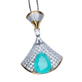 Brilliant Blue Paraiba Tourmaline Necklace - 18KGP Sterling Silver - Luxury Diamond Drop Blue Paraiba Tourmaline Jewelry
