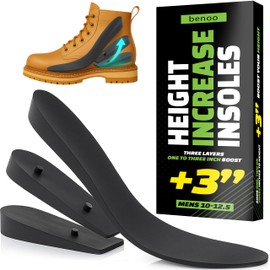 Height Increase Insoles for Mens Shoes (1 to 3" Boost) Adjustable 3 Layer Height Booster Inserts to Make You Instantly Taller, Heel Lifts (Mens 10-12.5)